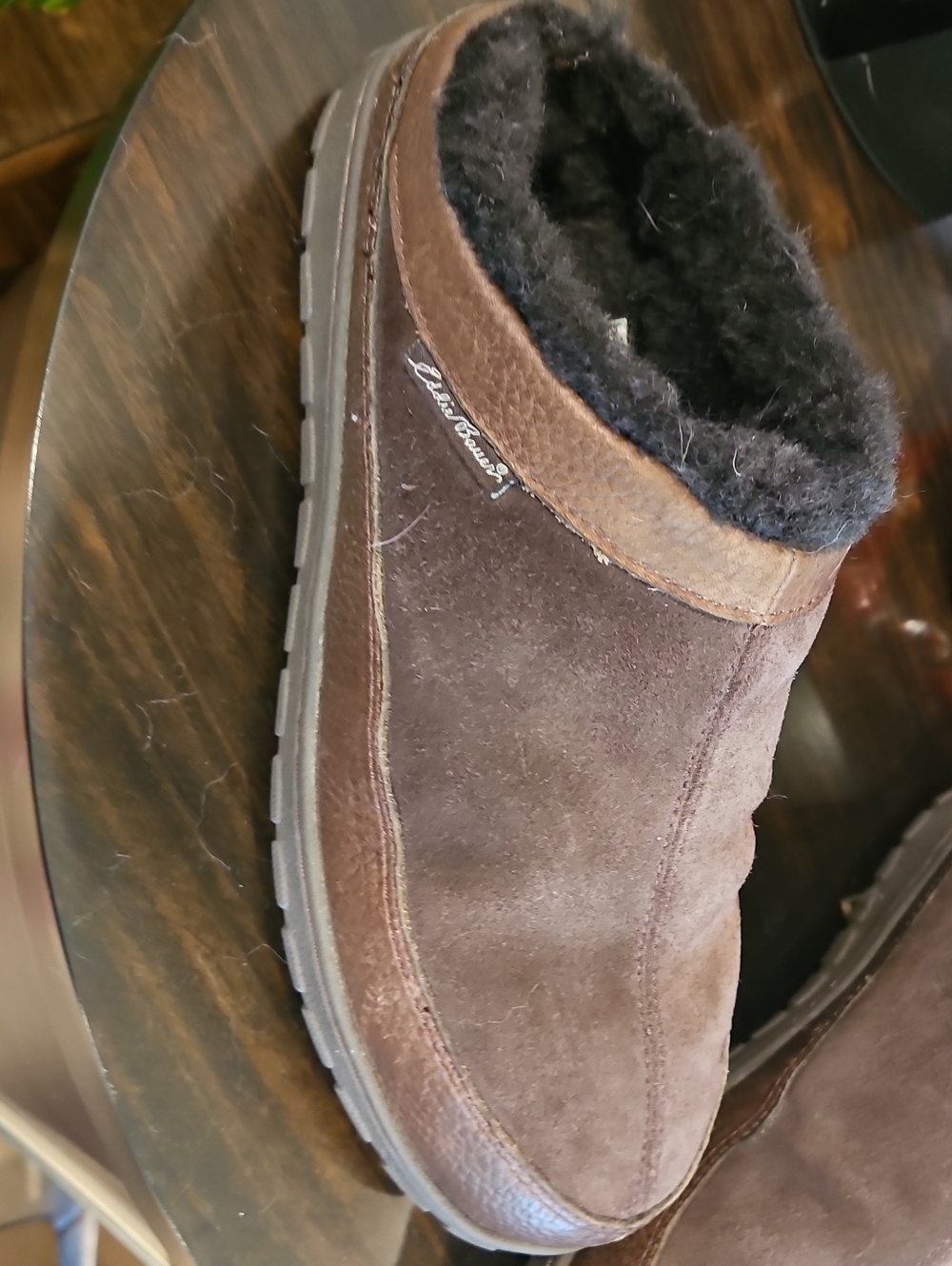 Bearpaw Men’s Brown Suede Shearling Slip-On Loafers